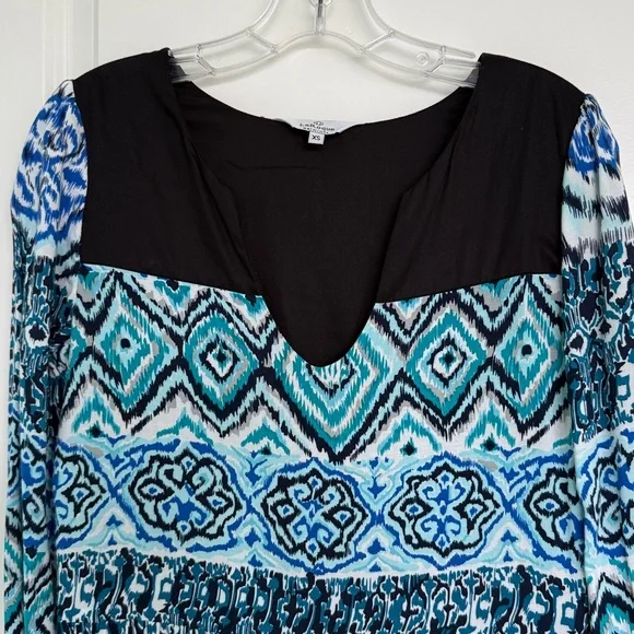 Women’s original LaRoque Dress size XS 3/4 length sleeve blues & black abstract - Picture 2 of 4